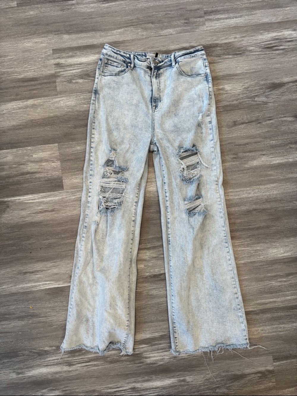 Light Blue Distressed Wide-Leg Women's Jeans - Picture 2 of 7